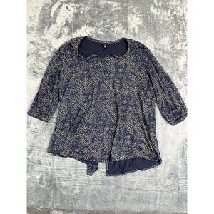 Lucky Brand Womens 3X Paisley Print Long Sleeve Button-Front Top Boho Style